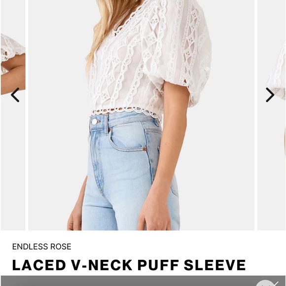 Endless Rose gorgeous lace
Laced V-Neck Puff Sleeve Top NWT $120 so cute… - Picture 5 of 7